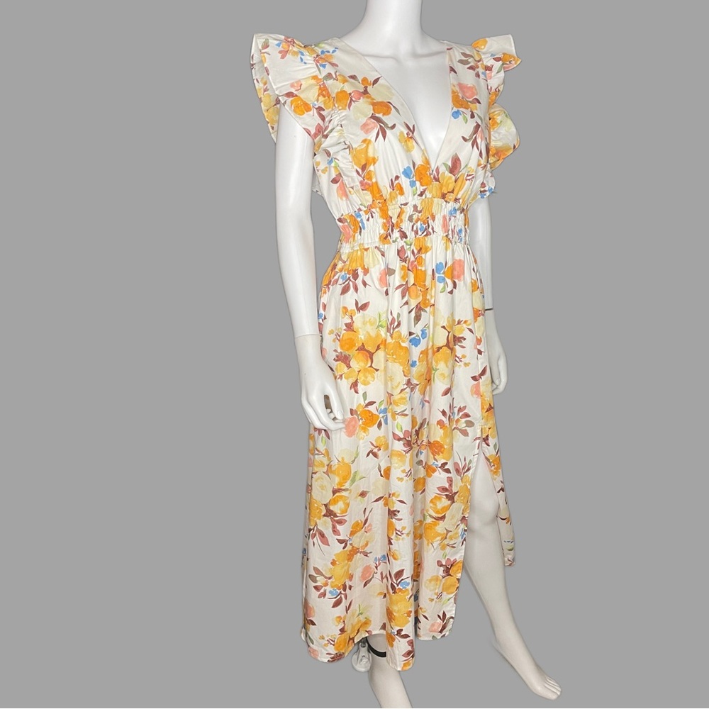 Abercrombie & Fitch Flutter Sleeve Floral Print Maxi Dress